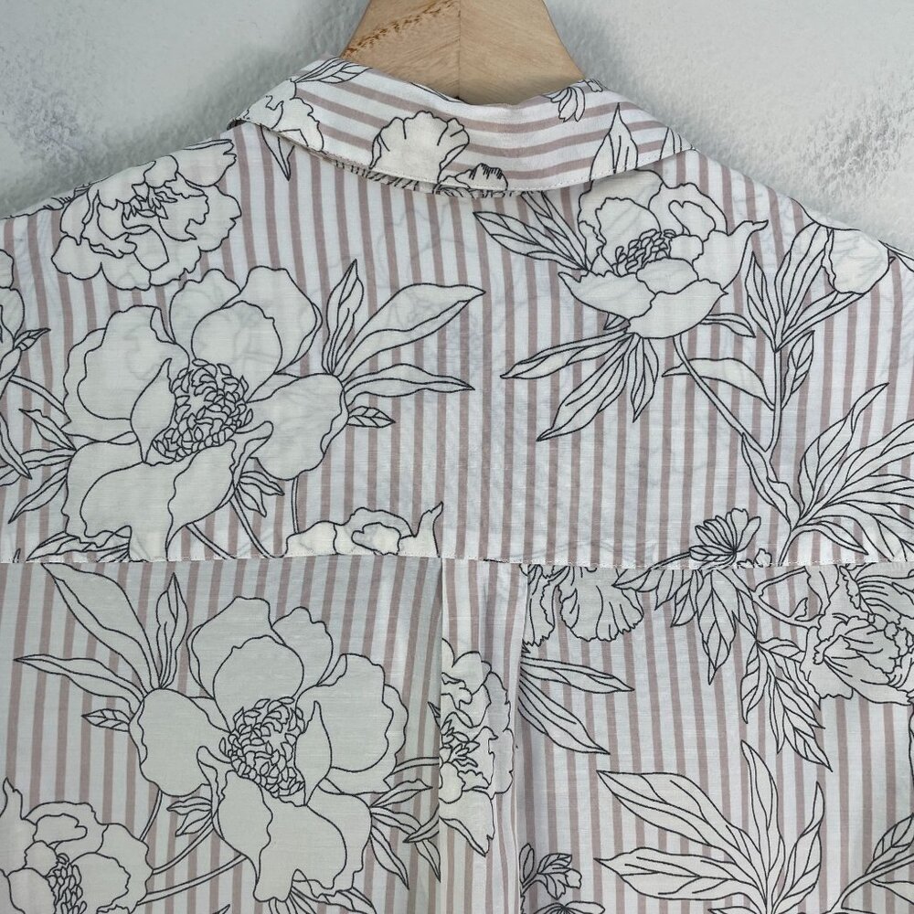 Express Womens Small City Shirt Floral Stripe Roll Tab Sleeve Button‎ Up Blouse - Picture 8 of 8